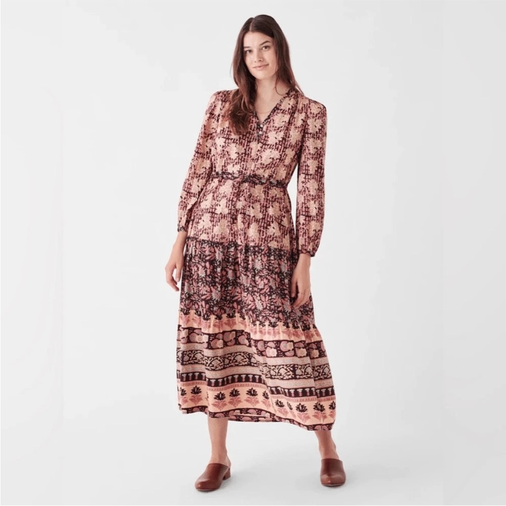 Faherty Idina Block Print Long Sleeve Maxi Dress size XS NWOT